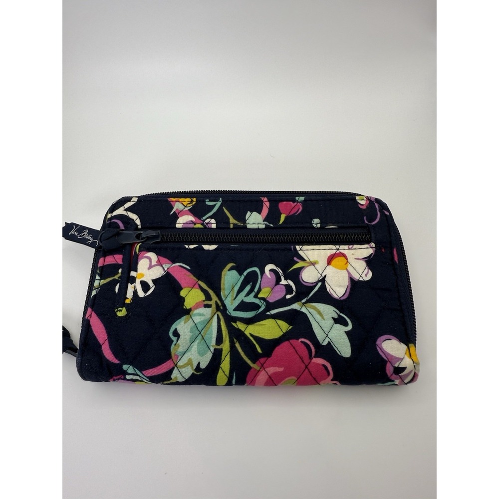 Vera Bradley Zip Around‎ Wallet Blue Floral Quilted Cotton RFID Card Organizer